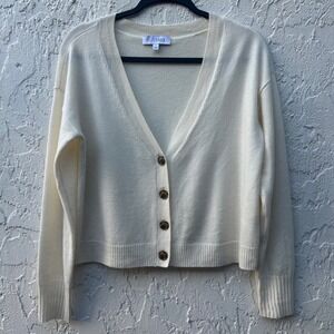 INTERMIX Cream Cashmere V Neck Button Front Cardigan Sweater Women Small